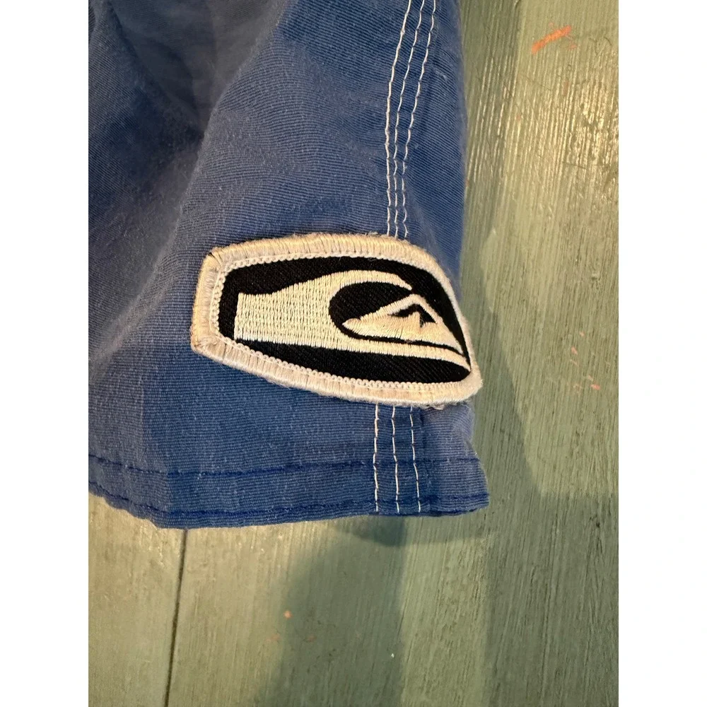 Y2K Quiksilver Mens Blue Board Shorts Size 34 Lace Up Surf Swim Trunks 0101242
